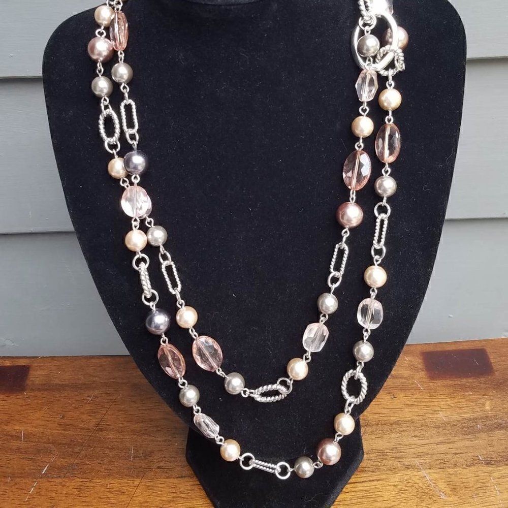 Premier Double Strand Faux Pearl stone Necklace 24"